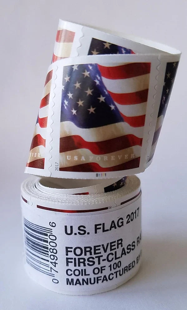 Flag Forever Stamps-10 Rolls Coil (Self-Adhesive)-1000 Stamps