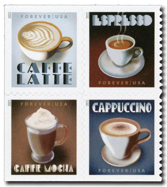 Forever Stamps 2021 Espresso Drinks-Coffee Set, First-Class Postage