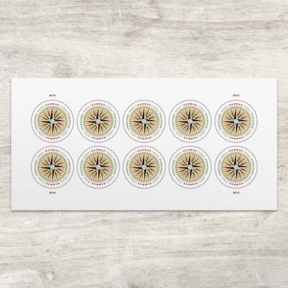 Global Forever Stamps 2025 Compass Rose-International Mailing, First-Class Postage
