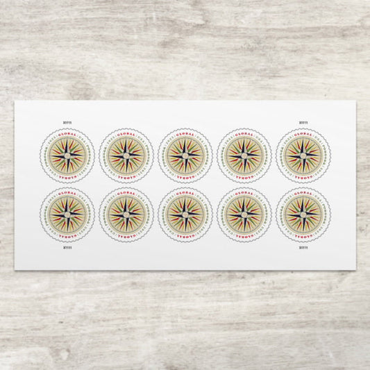 Global Forever Stamps 2025 Compass Rose-International Mailing, First-Class Postage