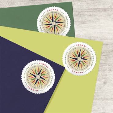 Global Forever Stamps 2025 Compass Rose-International Mailing, First-Class Postage