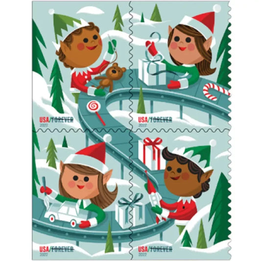 Forever Stamps 2022 Holiday Elves-Holiday Celebration, First-Class Postage