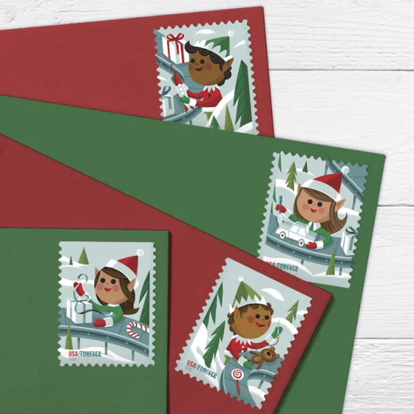 Forever Stamps 2022 Holiday Elves-Holiday Celebration, First-Class Postage