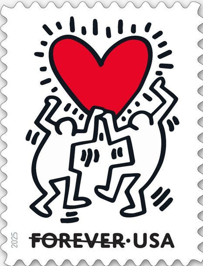 Forever Stamps 2025 Love-Keith Haring Heart Design, Wedding Invitation, First-Class Postage