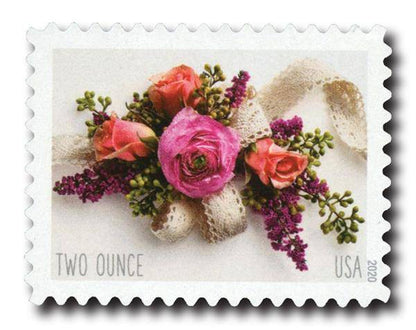 Two-Ounce Stamps 2020 Garden Corsage-Wedding Mail, First-Class Rate