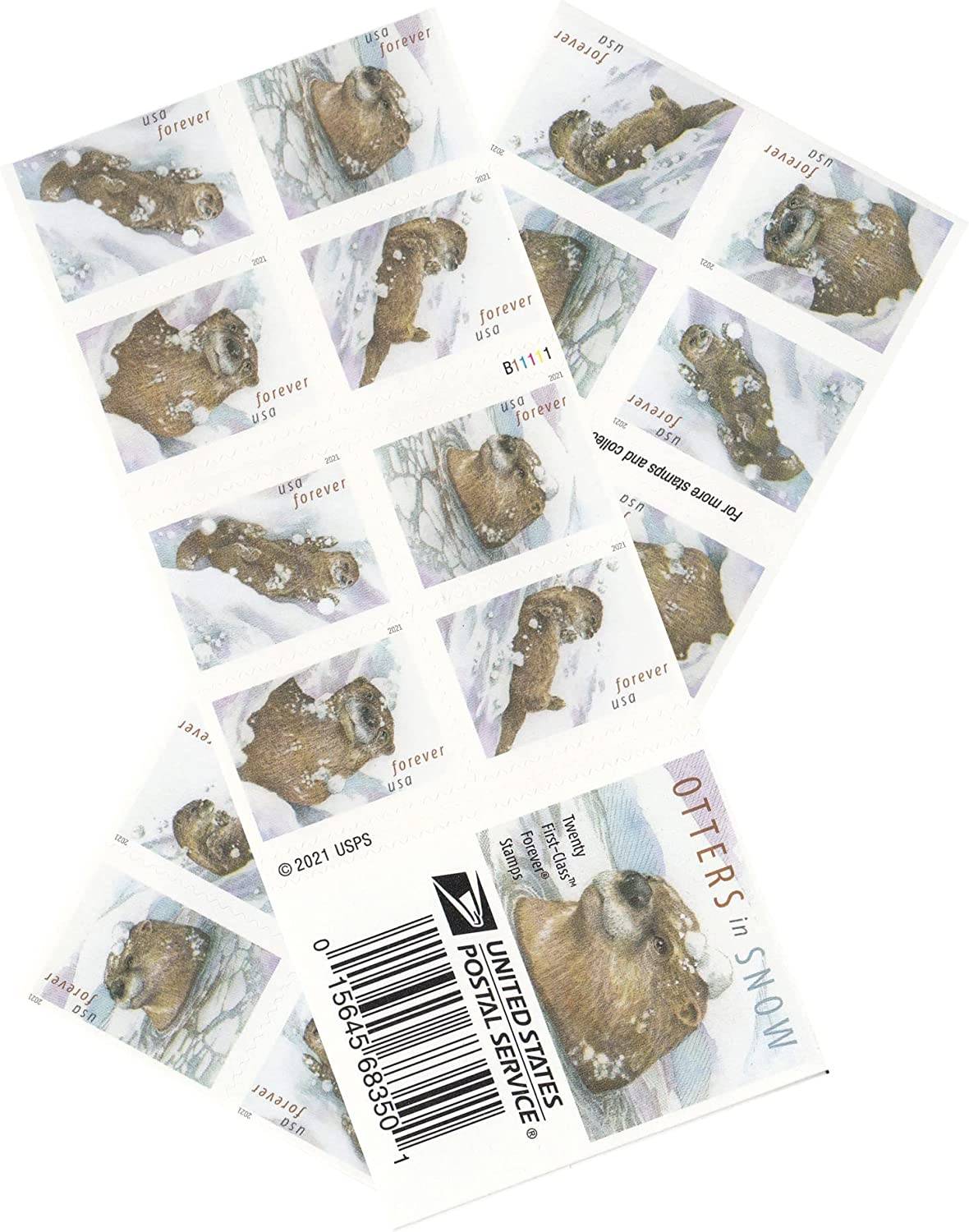 Forever Stamps 2021 Otters in Snow-Nature, First-Class Postage