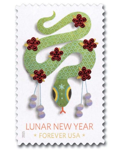 Forever Stamps 2025 Lunar New Year-Year of the Snake, Holiday Celebration, First-Class Postage